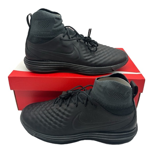 Nike Lunar Magista II FK Flyknit Shoes Men Sz 12 Triple Black Sneaker 852614-001 - Picture 1 of 15